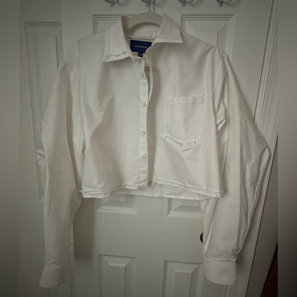 Ader Error White Cropped Distressed Button Up size A1